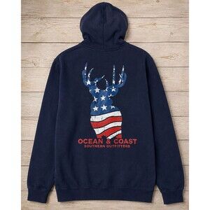 American Flag Deer Hoodie Ocean & Coast Hunting Graphic Pullover Mens Large
